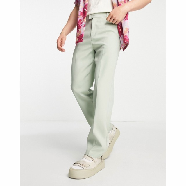 メンナス Mennace メンズ スラックス ボトムス・パンツ Tailored Straight Leg Trousers In Sage Green グリーン