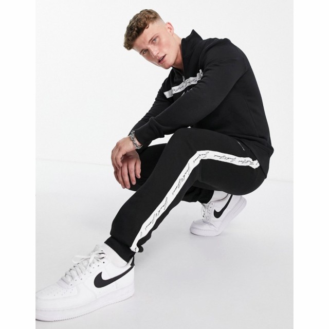 ジャック アンド ジョーンズ Jack and Jones メンズ ジャージ アウター Half Zip Side Stripe Tracksuit In Black ブラック