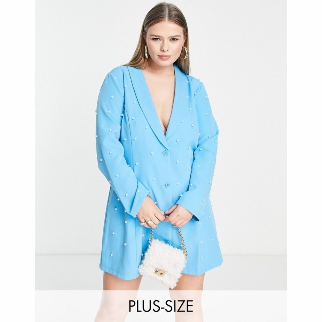 セイントジーニーズ Saint Genies Plus レディース ワンピース ブレザー ワンピース・ドレス Pearl Embellished Blazer Dress In Blue ラ