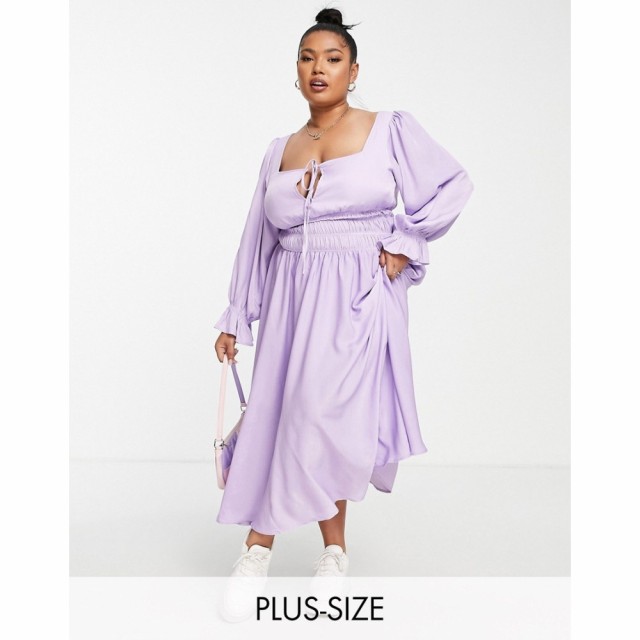 フローリック The Frolic Plus レディース ワンピース ワンピース・ドレス Shirred Waist Midi Dress In Lilac ライラック