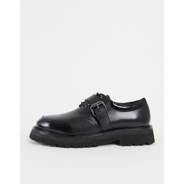 ASRA メンズ 革靴・ビジネスシューズ レースアップ シューズ・靴 Asra Trap Lace Up Strap Shoes In Black Leather ブラック