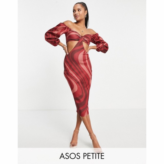 エイソス ASOS Petite レディース ワンピース ミドル丈 ワンピース・ドレス Petite Bardot Cut Out Midi Dress In Pink Swirl Print