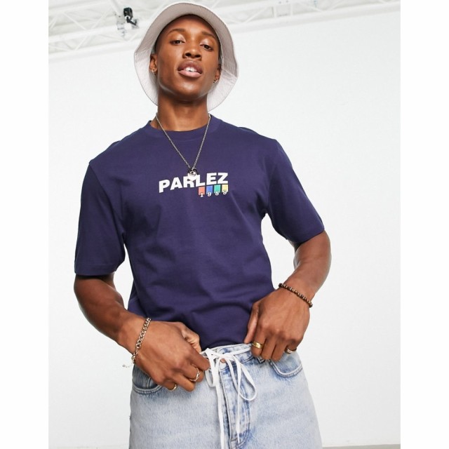 パルレ Parlez メンズ Tシャツ トップス Altair Large Logo T-Shirt In Navy Exclusive At Asos ネイビー