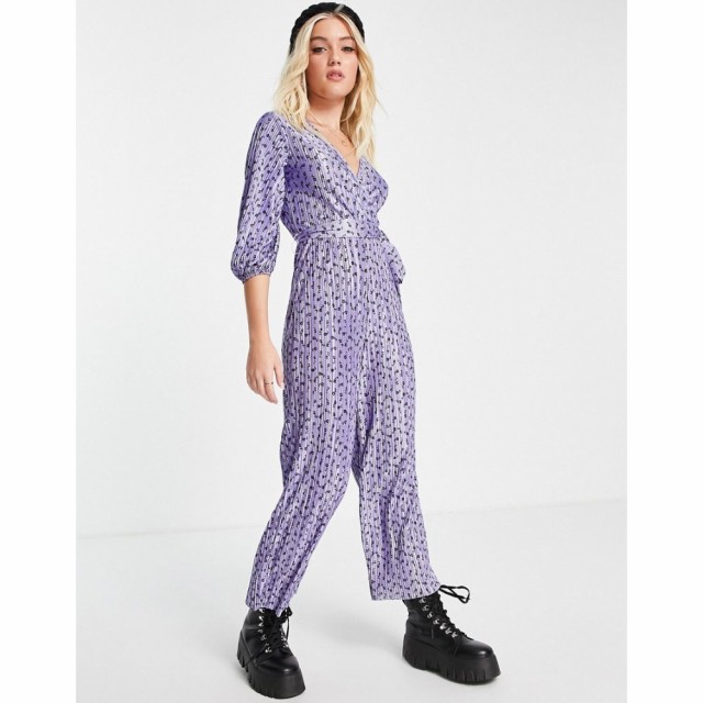 エイソス ASOS DESIGN レディース オールインワン ジャンプスーツ ワンピース・ドレス Plisse Long Sleeve Tea Jumpsuit In Floral フロ