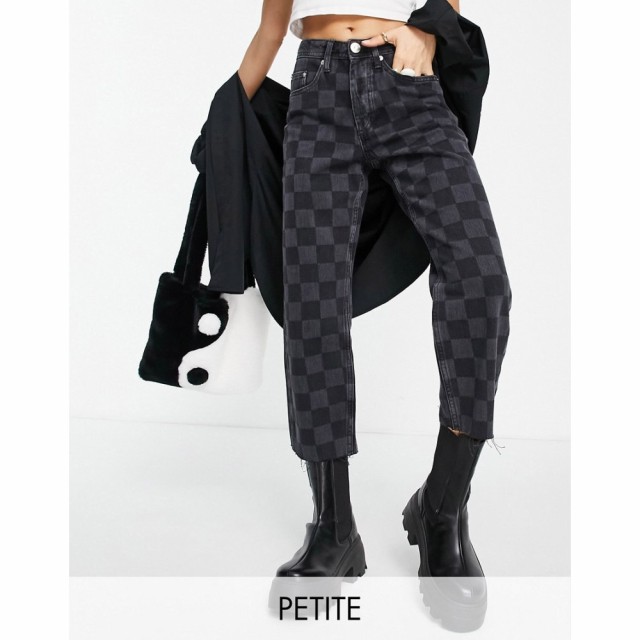 リバーアイランド River Island Petite レディース ジーンズ・デニム チェッカーフラッグ Straight Leg Raw Hem Checkerboard Jean In Bl