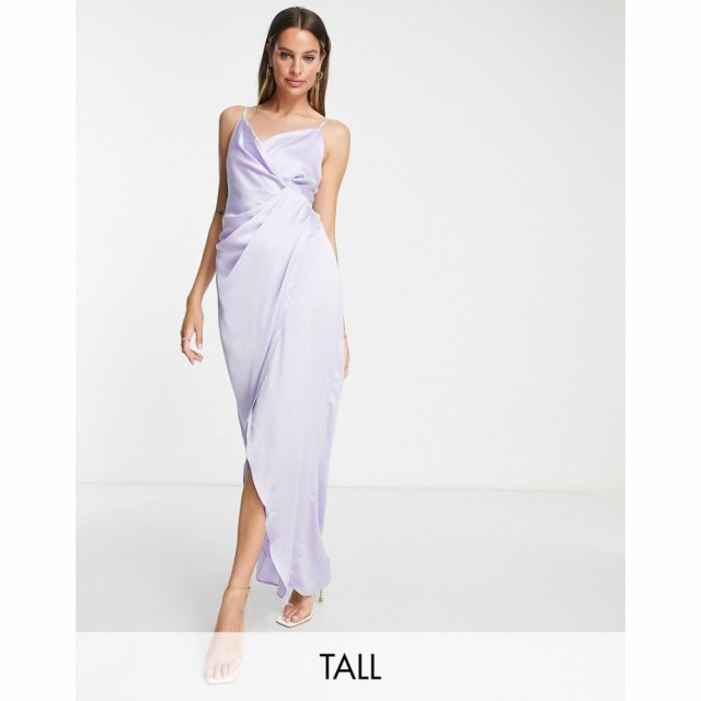 リカリッシュ Liquorish Tall レディース パーティードレス ラップドレス キャミワンピ Bridesmaid Cami Strap Satin Wrap Maxi Dress In