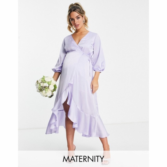 リカリッシュ Liquorish Maternity レディース パーティードレス ラップドレス ミドル丈 Bridesmaid Satin Wrap Midi Dress With Puff Sl