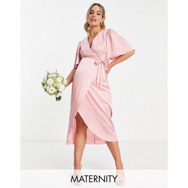 リカリッシュ Liquorish Maternity レディース パーティードレス ラップドレス Bridesmaid Satin Wrap Front Midaxi Dress In Soft Rose