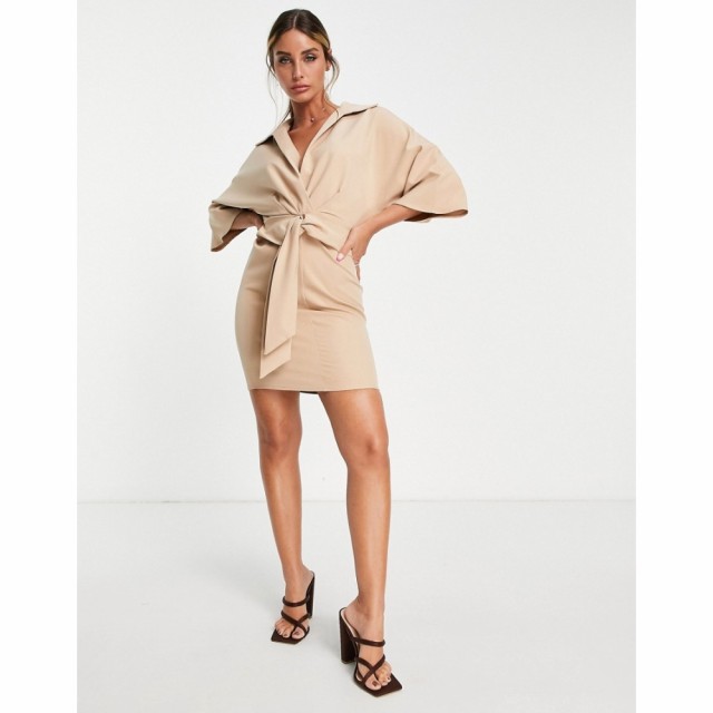 エイソス ASOS DESIGN レディース ワンピース ラップドレス ミニ丈 ワンピース・ドレス Collared Wrap Front Batwing Mini Dress With Kn