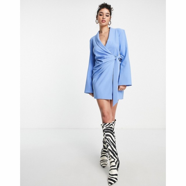 エイソス ASOS DESIGN レディース ワンピース ラップドレス ミニ丈 ワンピース・ドレス Wrap Front Mini Tux Dress In Blue ペールブルー