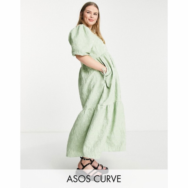 エイソス ASOS Curve レディース ワンピース Ａライン ワンピース・ドレス Curve Jacquard Tiered Midi Dress With Bellow Pockets In Sa