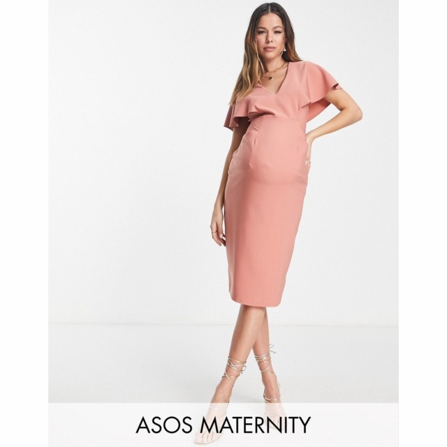 エイソス ASOS Maternity レディース ワンピース マタニティウェア タイト ミドル丈 Maternity Angel Sleeve Midi Pencil Dress In Terra