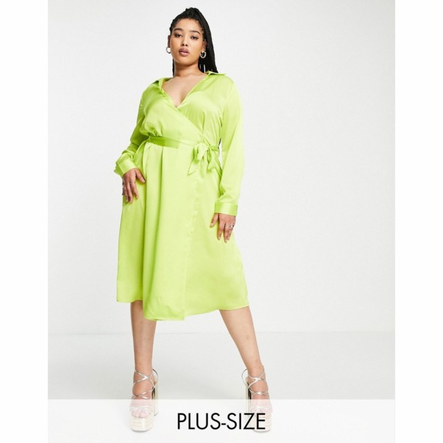 ミスガイデッド Missguided Plus レディース ワンピース ラップドレス シャツワンピース ワンピース・ドレス Wrap Shirt Dress In Green