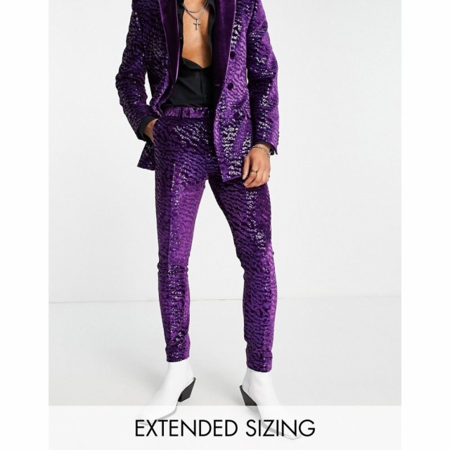 エイソス ASOS DESIGN メンズ スラックス スキニー ボトムス・パンツ Super Skinny Velvet Sequin Suit Trousers In Purple パープル