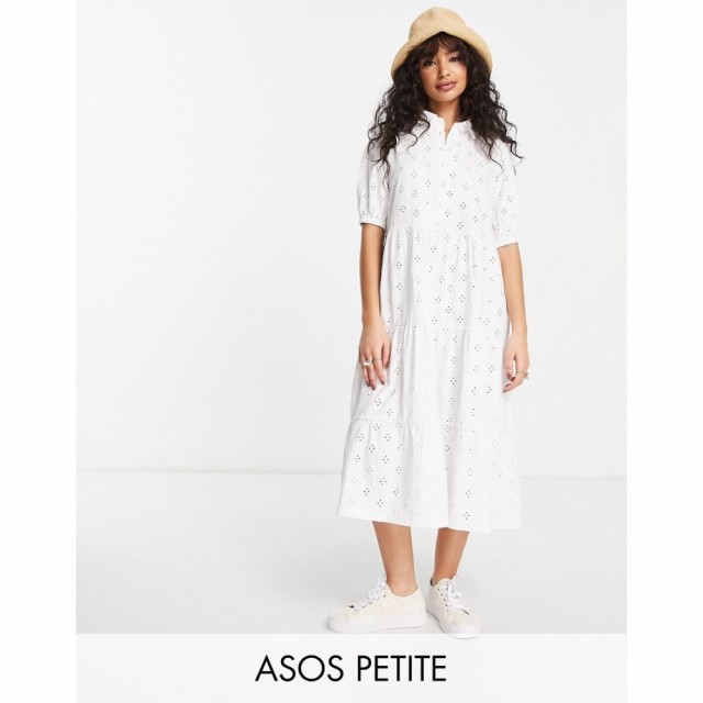 エイソス ASOS Petite レディース ワンピース Ａライン ワンピース・ドレス Petite Broderie Midi Tiered Shirt Dress With Short Sleeve