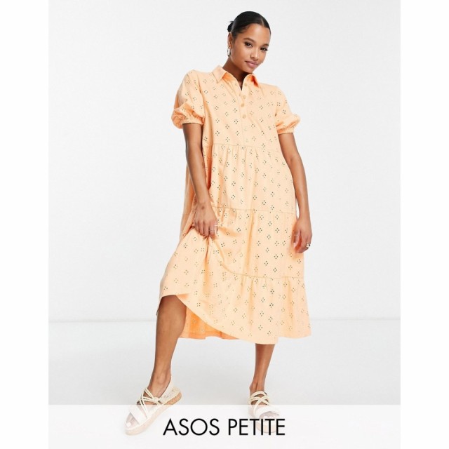 エイソス ASOS Petite レディース ワンピース Ａライン ワンピース・ドレス Petite Broderie Midi Tiered Shirt Dress With Short Sleeve