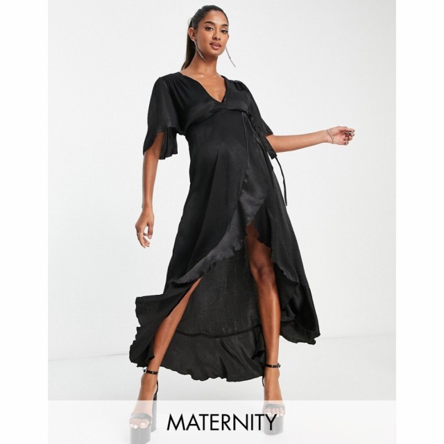 フラウンスロンドン Flounce London Maternity レディース ワンピース ラップドレス ミドル丈 Wrap Front Midi Dress With Flutter Sleev