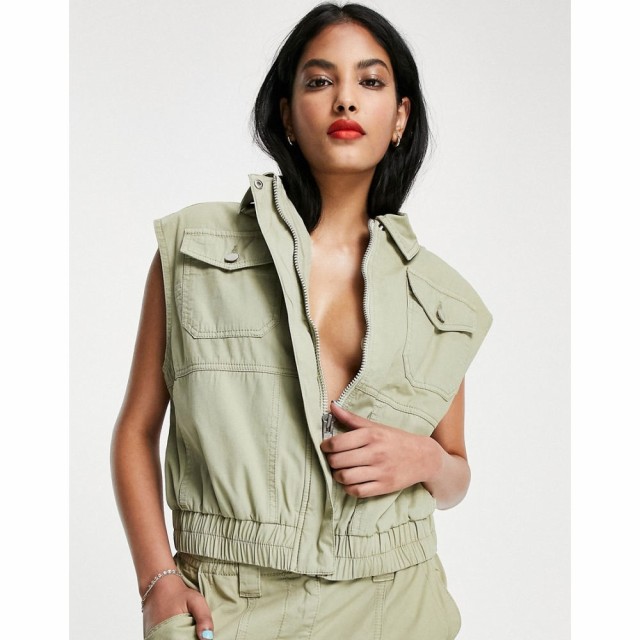 トップショップ Topshop レディース ベスト・ジレ トップス Co-Ord Cropped Sleeveless Utility Jacket In Sage セージ