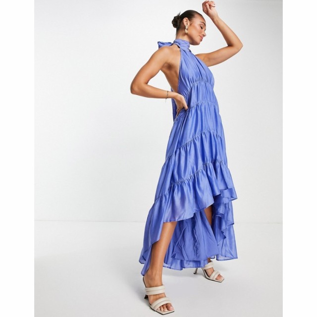 エイソス ASOS DESIGN レディース ワンピース Ａライン ワンピース・ドレス Halter Tiered Voile Maxi Dress With Tie Back In Blue ブル