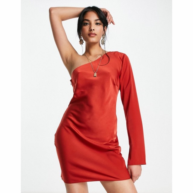 エイソス ASOS DESIGN レディース ワンピース ワンピース・ドレス One Shoulder Satin Mini Dress In Rust