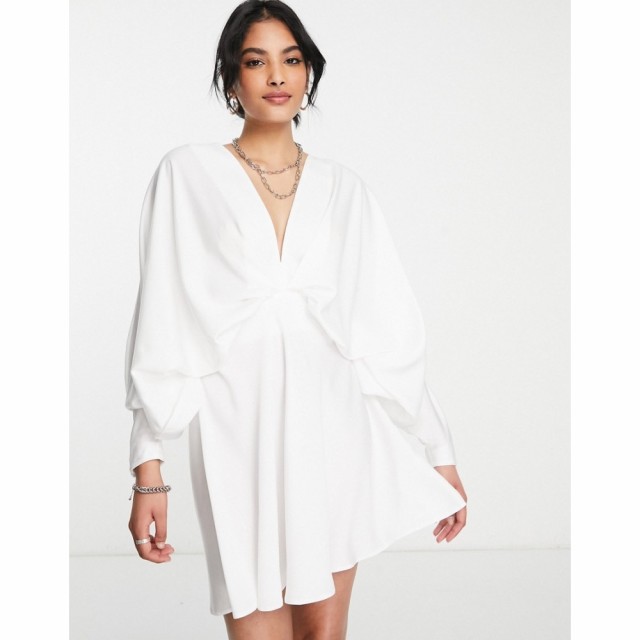 エイソス ASOS DESIGN レディース ワンピース ミニ丈 ワンピース・ドレス Batwing Satin Mini Dress With Bias Cut Skirt And Tie Back I