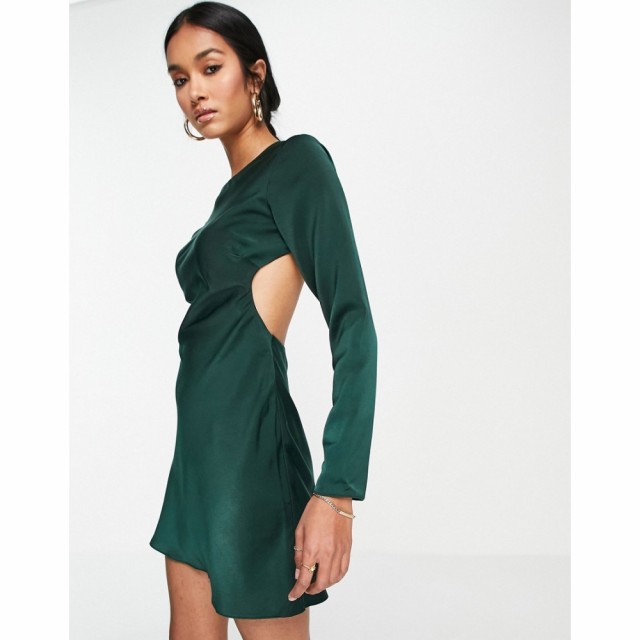 エイソス ASOS DESIGN レディース ワンピース シフトドレス ミニ丈 ワンピース・ドレス Satin Open Back Mini Shift Dress In Green フォ