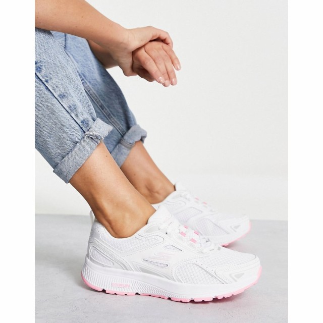 スケッチャーズ Skechers レディース ランニング・ウォーキング シューズ・靴 Go Run Chunky Trainers With Pink Trim In White Leather