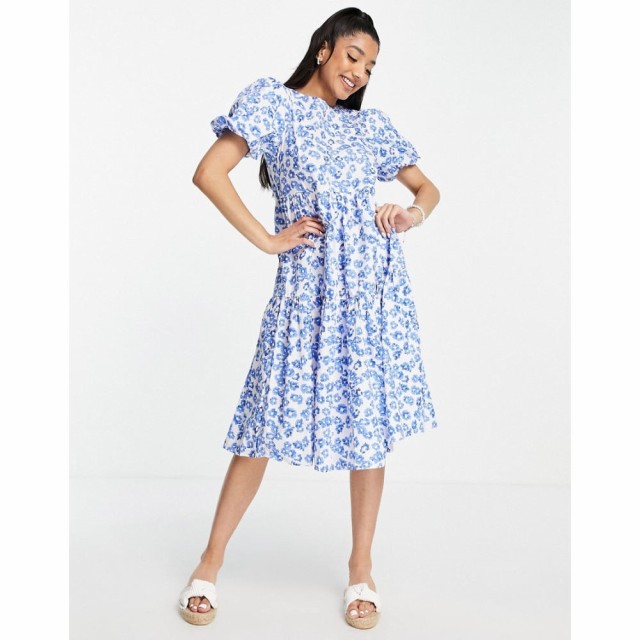 グラマラス Glamorous レディース ワンピース Ａライン ワンピース・ドレス Tiered Midi Smock Dress In Blue Floral