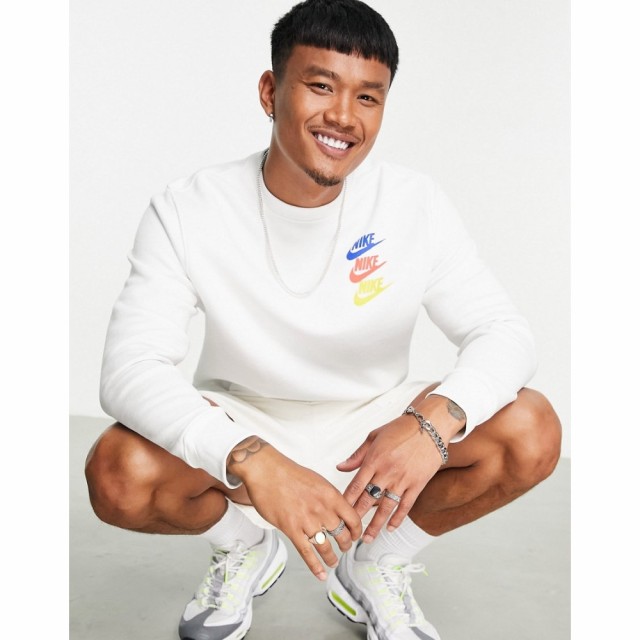 ナイキ Nike メンズ スウェット・トレーナー トップス Multi Logo Crew Neck Sweatshirt In White ホワイト