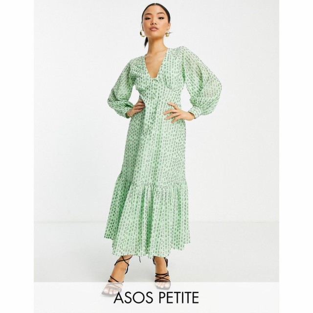 エイソス ASOS Petite レディース ワンピース マキシ丈 ワンピース・ドレス Petite Button Through Metallic Maxi Tea Dress In Green