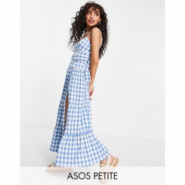 エイソス ASOS Petite レディース ワンピース サンドレス マキシ丈 ワンピース・ドレス Petite Tiered Belted Maxi Sundress In Blue Gin