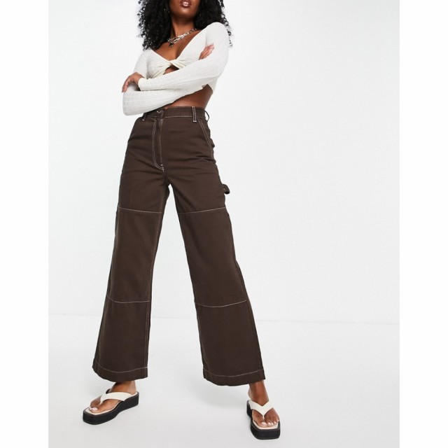 トップショップ Topshop レディース カーゴパンツ ボトムス・パンツ High Waisted Workwear Straight Leg Cargo Trouser In Chocolate チ