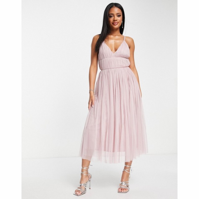 Beauut レディース パーティードレス ミドル丈 ワンピース・ドレス Bridesmaid Layered Tulle Midi Dress In Frosted Pink ピンク