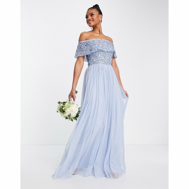 Beauut レディース パーティードレス マキシ丈 ワンピース・ドレス Bridesmaid Bardot Embellished Maxi Dress In Light Blue ライトブル