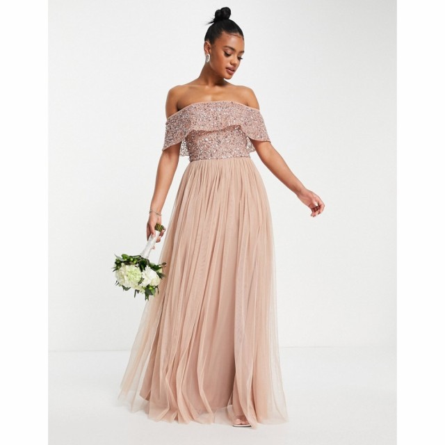 Beauut レディース パーティードレス マキシ丈 ワンピース・ドレス Bridesmaid Bardot Embellished Maxi Dress In Taupe トープ