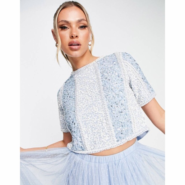 Beauut レディース ベアトップ・チューブトップ・クロップド トップス Bridesmaid Embellished Crop Top In Light Blue Co-Ord ライトブ