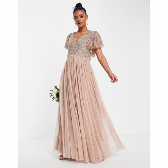 Beauut レディース パーティードレス マキシ丈 ワンピース・ドレス Bridesmaid Emellished Bodice Maxi Dress With Flutter Sleeve In Ta