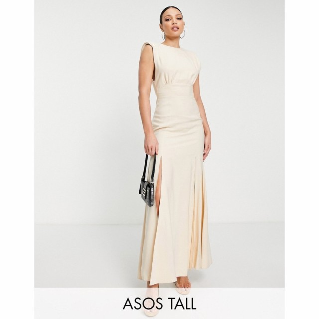 エイソス ASOS Tall レディース ワンピース ノースリーブ マキシ丈 ワンピース・ドレス Tall Sleeveless Shoulder Pad Linen Maxi Dress