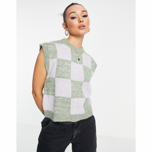 エンヴィ Envii レディース タンクトップ トップス Oversized Sweater Vest In Green Grid Check