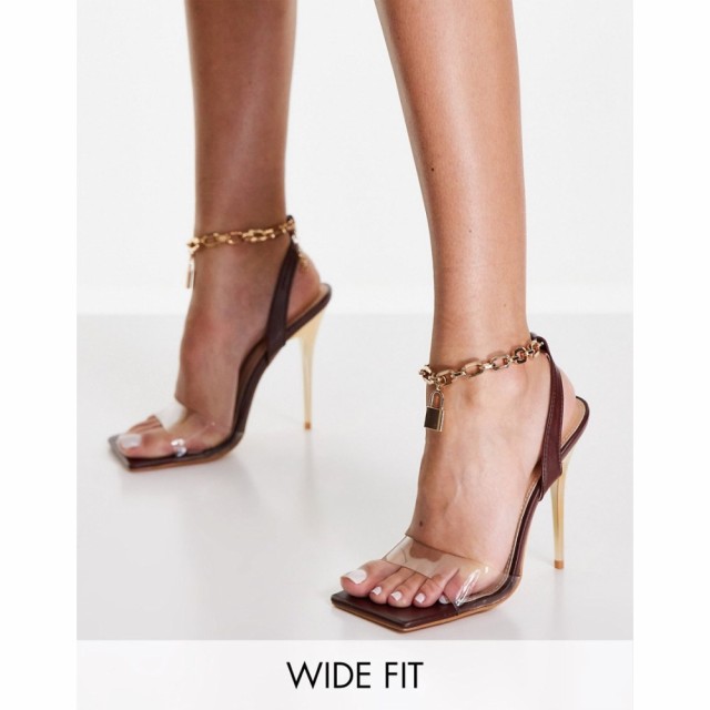 パブリックディザイア Public Desire Wide Fit レディース ヒール Superior Choc Pu Lock Chain Detail Ankle Strap Stiletto Heels