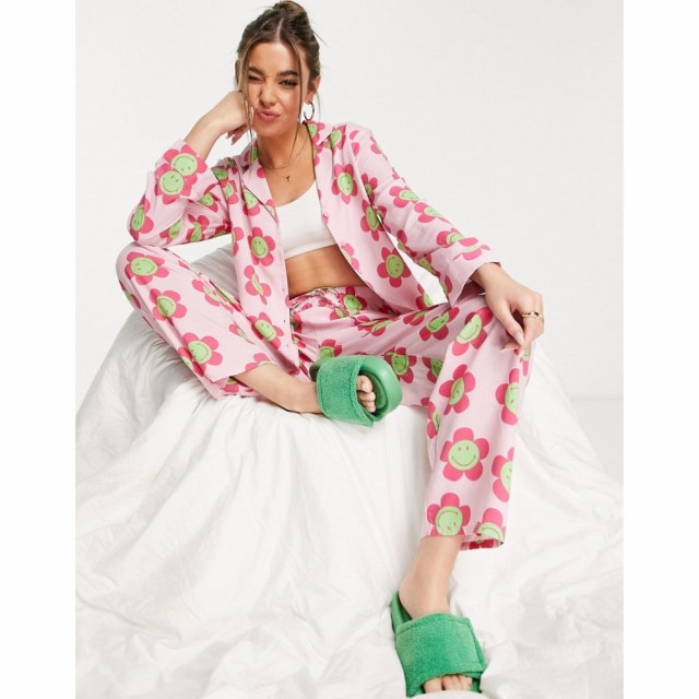 エイソス ASOS DESIGN レディース パジャマ・上下セット シャツ Smiley Flower Modal Long Sleeve Shirt and Trouser Pyjama Set In Pink