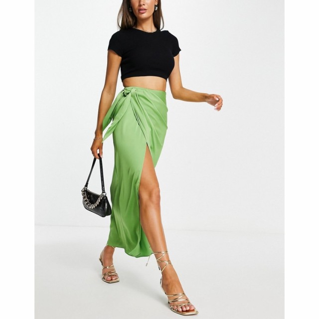 エイソス ASOS DESIGN レディース ロング・マキシ丈スカート ラップスカート スカート Satin Sarong Wrap Maxi Skirt In Green グリーン