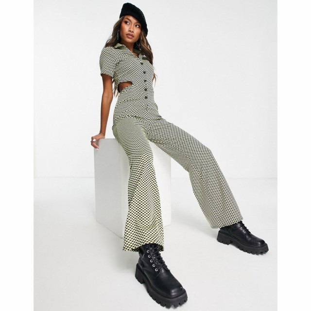 エイソス ASOS DESIGN レディース オールインワン チェッカーフラッグ ジャンプスーツ Jersey Jacquard Collar Retro Jumpsuit In Checke