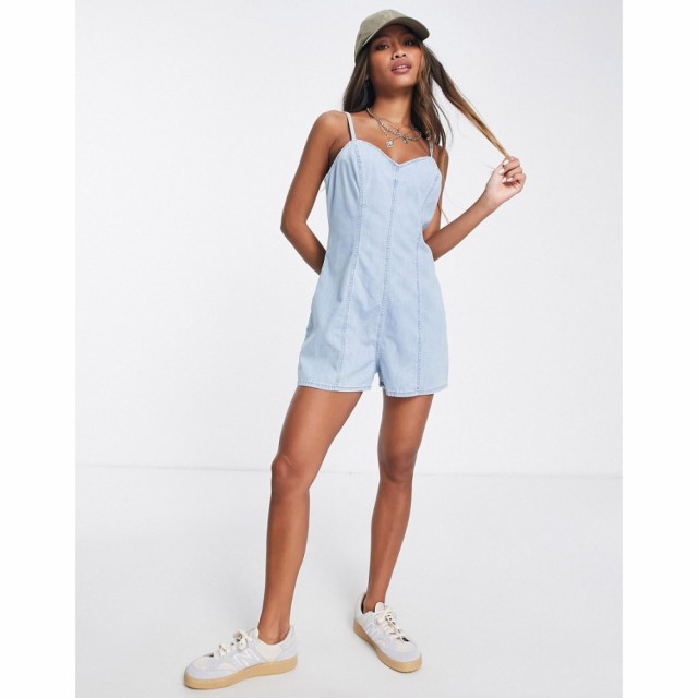 トップショップ Topshop レディース オールインワン ワンピース・ドレス Strappy Denim Romper In Bleach ブリーチブルー