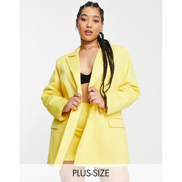 エクストロ アンド ヴェール Extro and Vert レディース スーツ・ジャケット アウター Plus Oversized Blazer With Panel In Yellow イエ