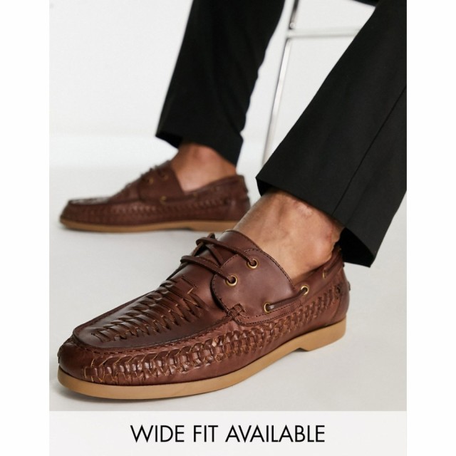 エイソス ASOS DESIGN メンズ デッキシューズ シューズ・靴 Boat Shoe In Tan Leather With Weave Detail タン