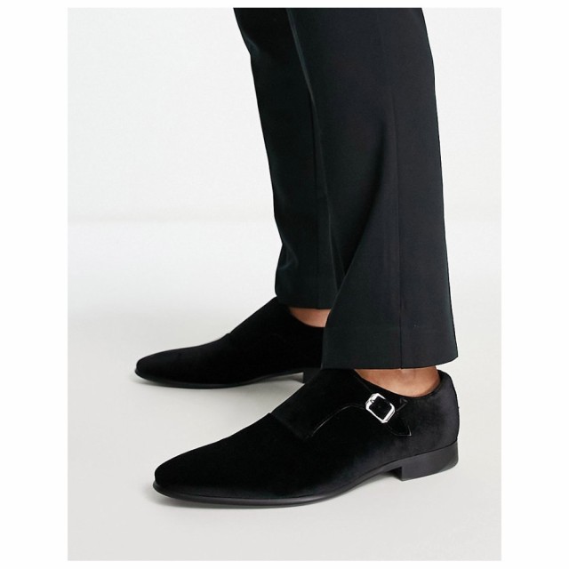 エイソス ASOS DESIGN メンズ 革靴・ビジネスシューズ シューズ・靴 Monk Shoe In Black Velvet ブラック