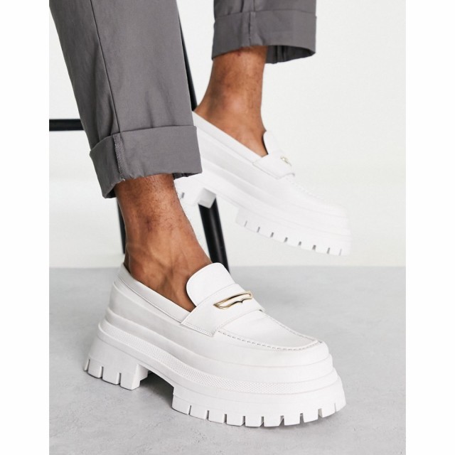 エイソス ASOS DESIGN メンズ ローファー シューズ・靴 Chunky Loafer In White Faux Leather ホワイト