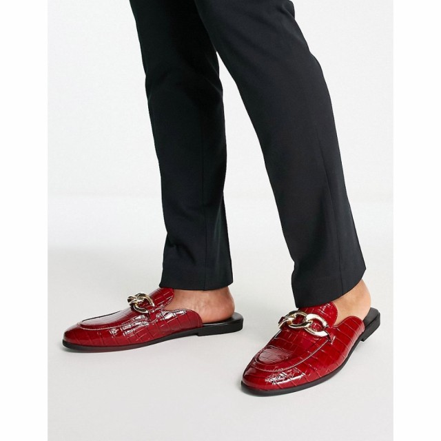 エイソス ASOS DESIGN メンズ サンダル ローファー かかとなし シューズ・靴 Mule Backless Loafer In Red Patent Faux Croc レッド