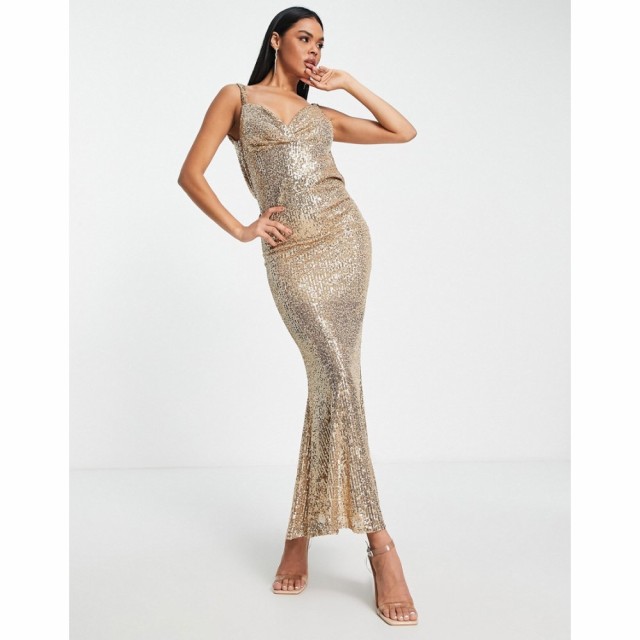 エイソス ASOS DESIGN レディース ワンピース マキシ丈 ワンピース・ドレス Cowl Back Slinky Maxi Dress In Gold Sequin ゴールド